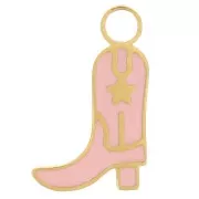 15x9mm 316L stainless steel Santiag cowboy boot charm epoxy resin - Gold - Pink x1