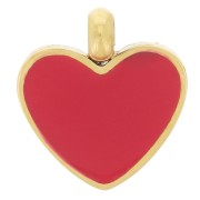 Heart Charm 9x7.5 mm Epoxy Resin - 304L Gold Stainless Steel - Red x1
