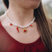 Heart Charm 9x7.5 mm Epoxy Resin - 304L Gold Stainless Steel - Red x1