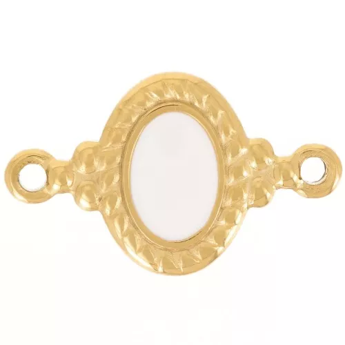 22x13mm 304L stainless steel Oval spacer epoxy resin - Ivory - gold x1