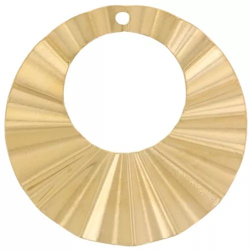 32mm Stainless steel 316L Round hollow pendants with pleated effect - Gold x2