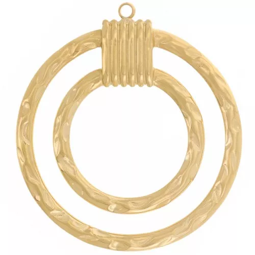 31mm 304L Stainless Steel Hammered Double Circle Pendants - Gold x2