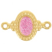 22x13mm 304L stainless steel Oval spacer epoxy resin - Pink glitter - gold x1|raw }}