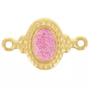 22x13mm 304L stainless steel Oval spacer epoxy resin - Pink glitter - gold x1