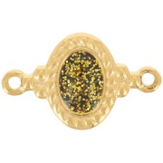 22x13mm 304L stainless steel Oval spacer epoxy resin - Green glitter - Gold x1