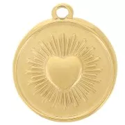 18mm 316L stainless steel round heart pendant - Gold x1