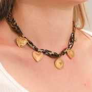 18 mm Round Pendant - Heart Pattern - Gold-Plated 304 Stainless Steel x1