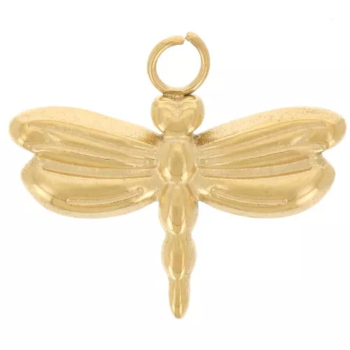 14x16mm 304L Stainless Steel Dragonfly Charm - Gold x1