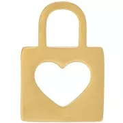 16x11mm Stainless steel 316L padlock Charm with heart - Gold x1
