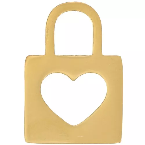 16x11mm Stainless steel 316L padlock Charm with heart - Gold x1