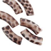 35x11mm Curved tube beads in opaque acrylic - Spotted Leopard pattern x6