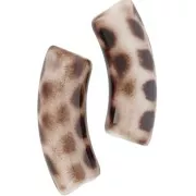 35x11mm Curved tube beads in opaque acrylic - Spotted Leopard pattern x6