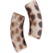 Curved tube beads 35x11 mm in opaque acrylic - Spotted Leopard pattern x6