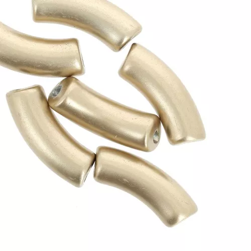 Curved tube beads 35x11 mm in opaque acrylic - Matt gold x6