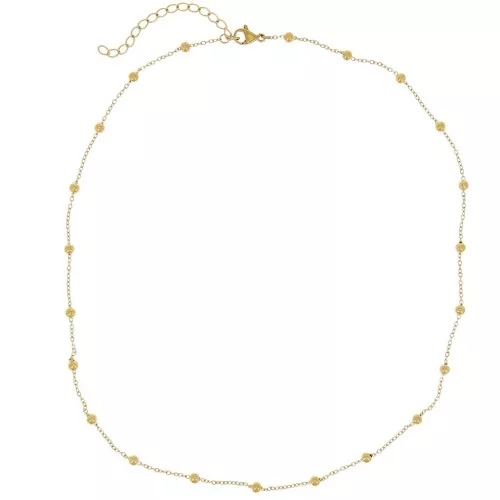 304L stainless steel Cable mesh choker with 3mm small balls - Gold x46cm