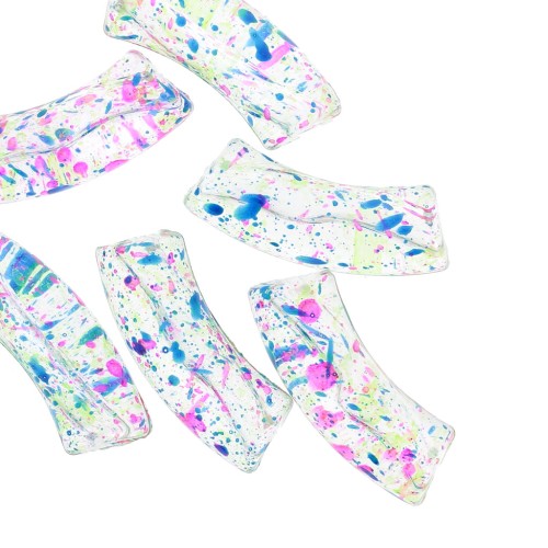 Clear acrylic 35x11 mm curved tube beads - Mottled Blue - Pink x6