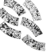 Clear acrylic 35x11 mm curved tube beads - Black speckled x6