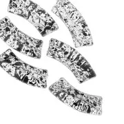 Clear acrylic 35x11 mm curved tube beads - Black speckled x6
