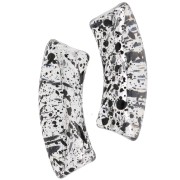 Clear acrylic 35x11 mm curved tube beads - Black speckled x6