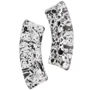 Clear acrylic 35x11 mm curved tube beads - Black speckled x6