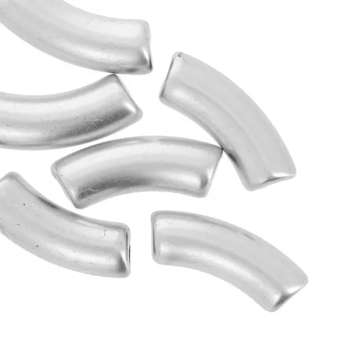 Curved tube beads 35x11 mm in opaque acrylic - Matt silver x6