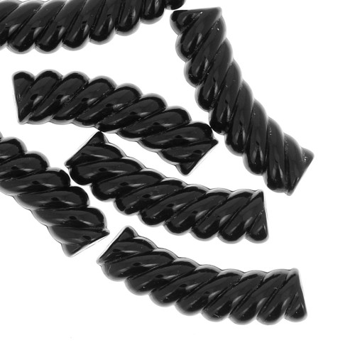 32x8mm Twisted curved tube beads in opaque acrylic - Black x6