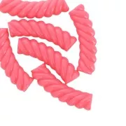32x8mm Twisted curved tube beads in opaque acrylic - Neon pink x6