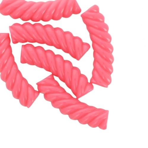 32x8mm Twisted curved tube beads in opaque acrylic - Neon pink x6