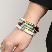 32x8mm Twisted curved tube beads in opaque acrylic - Purple x6