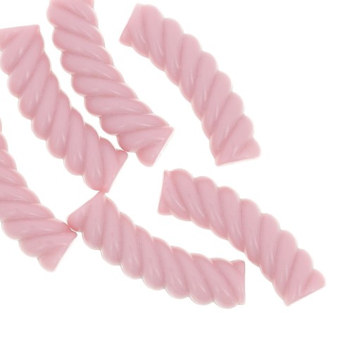 32x8mm Twisted curved tube beads in opaque acrylic - Light pink x6