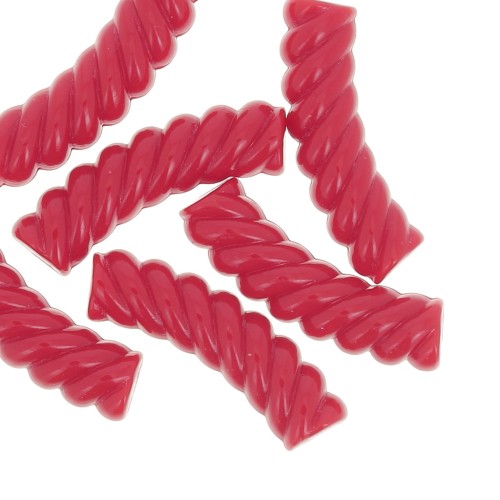 32x8mm Twisted curved tube beads in opaque acrylic - Red x6