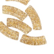 35x11mm Clear acrylic curved tube beads - Gold glitter x6