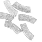 35x11mm Clear acrylic curved tube beads - Silver glitter x6