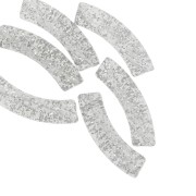 32x8 mm curved tube beads in transparent acrylic - Silver glitter x6