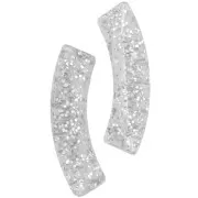 32x8 mm curved tube beads in transparent acrylic - Silver glitter x6