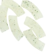 Curved tube beads 35x11 mm in translucent acrylic - Light Green Glitter x6