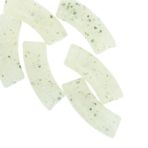 Curved tube beads 35x11 mm in translucent acrylic - Light Green Glitter x6