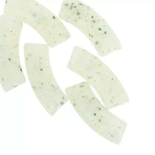 Curved tube beads 35x11 mm in translucent acrylic - Light Green Glitter x6