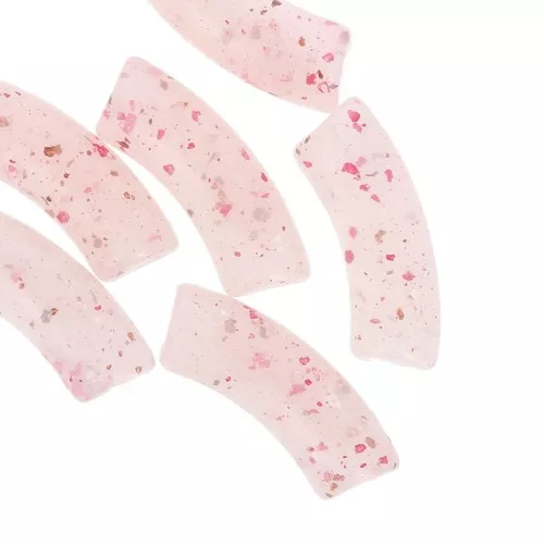 Curved tube beads 35x11 mm in translucent acrylic - Light Pink Glitter x6