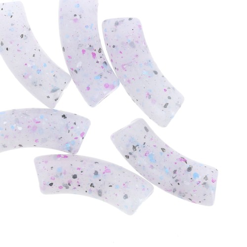 Curved tube beads 35x11 mm in translucent acrylic - Violet Glitter x6