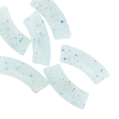 Curved tube beads 35x11 mm in translucent acrylic - Light Blue Glitter x6