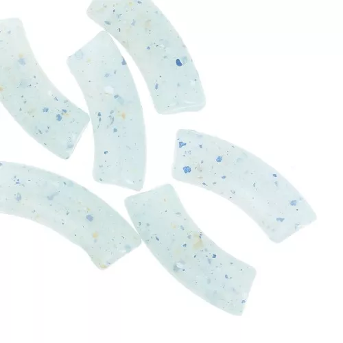 Curved tube beads 35x11 mm in translucent acrylic - Light Blue Glitter x6
