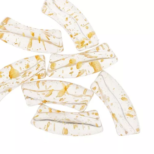 Curved tube beads 35x11 mm in clear acrylic - Gold speckled x6