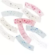 Clear acrylic 32x8 mm curved tube beads - Multicolored glitter x6