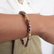 32x8 mm curved tube beads in opaque acrylic - Leopard beige - dark brown x6