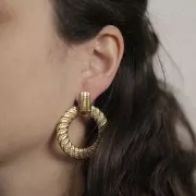 17x9mm 304L Stainless Steel Textured Design Stud Earrings - Gold x2