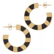 25mm St. steel 316L Flat round hoop earrings with epoxy resin - Gold - Black x2