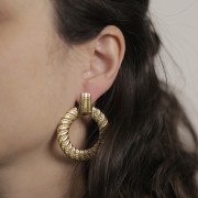 40mm 304L stainless steel Round hollow twisted textured pendants - Gold x2