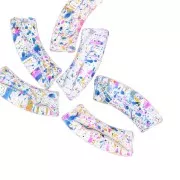 Clear acrylic 35x11 mm curved tube beads - Mottled Blue - Yellow x6