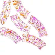 Clear acrylic 35x11 mm curved tube beads - Mottled magenta x6